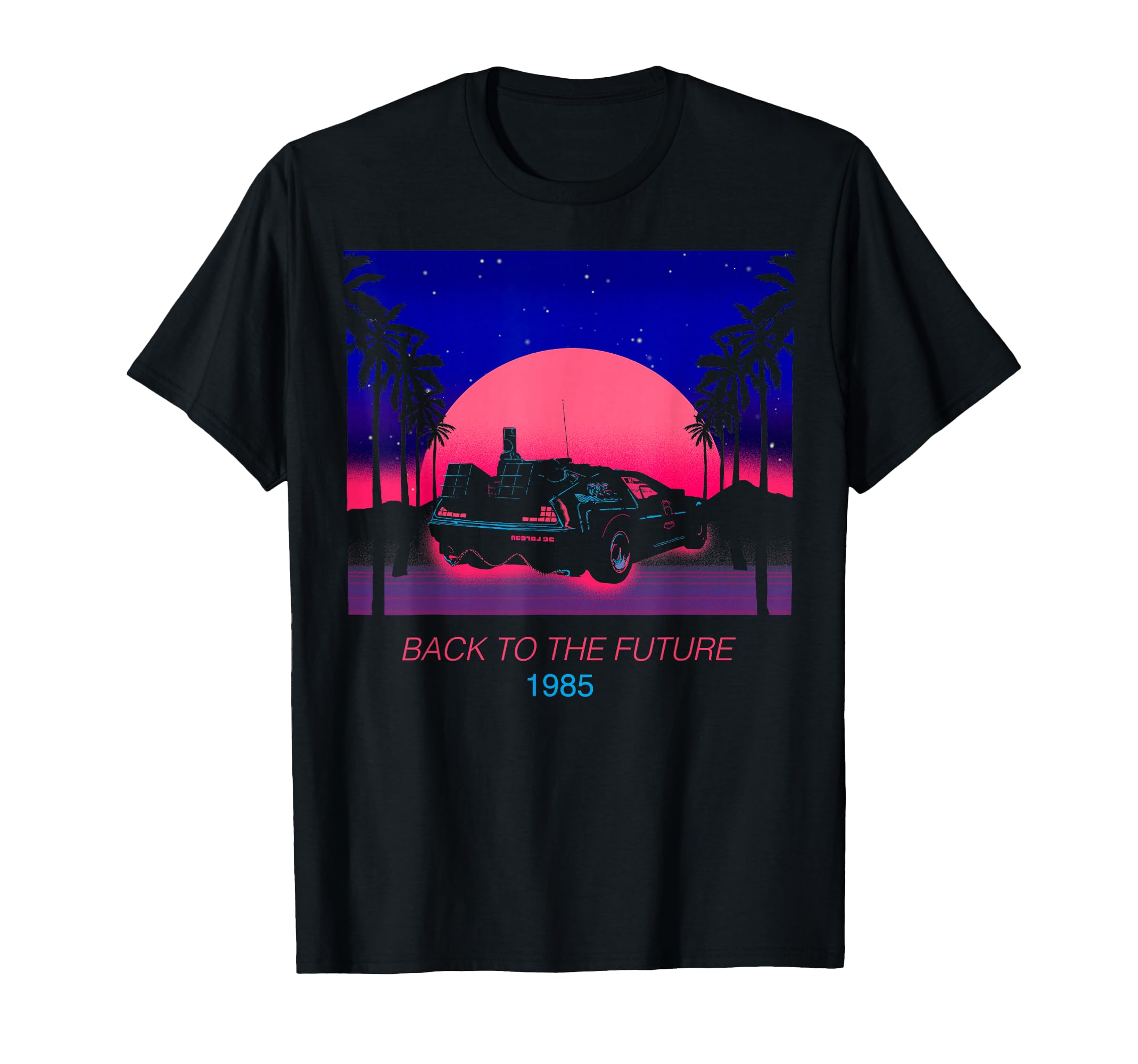 Back To Future 1985 Neon Delorean Sunset T-Shirt - Novelty Apparel Unisex - T-Shirt, Sweatshirt, Hoodie