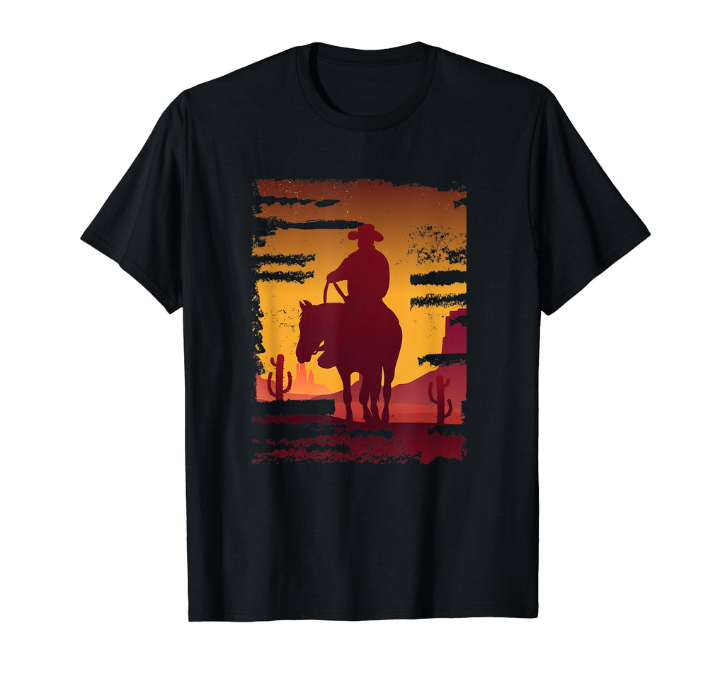 Saddle Western Cowboy Western Sunset T-Shirt - Graphic Print Men Women - T-Shirt, Sweatshirt, Hoodie