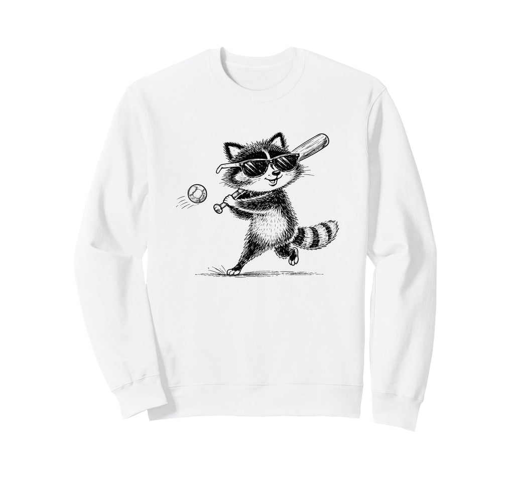 Funny Raccoon Playing Baseball Shades Sweatshirt - Novelty Apparel Unisex - T-Shirt, Sweatshirt, Hoodie