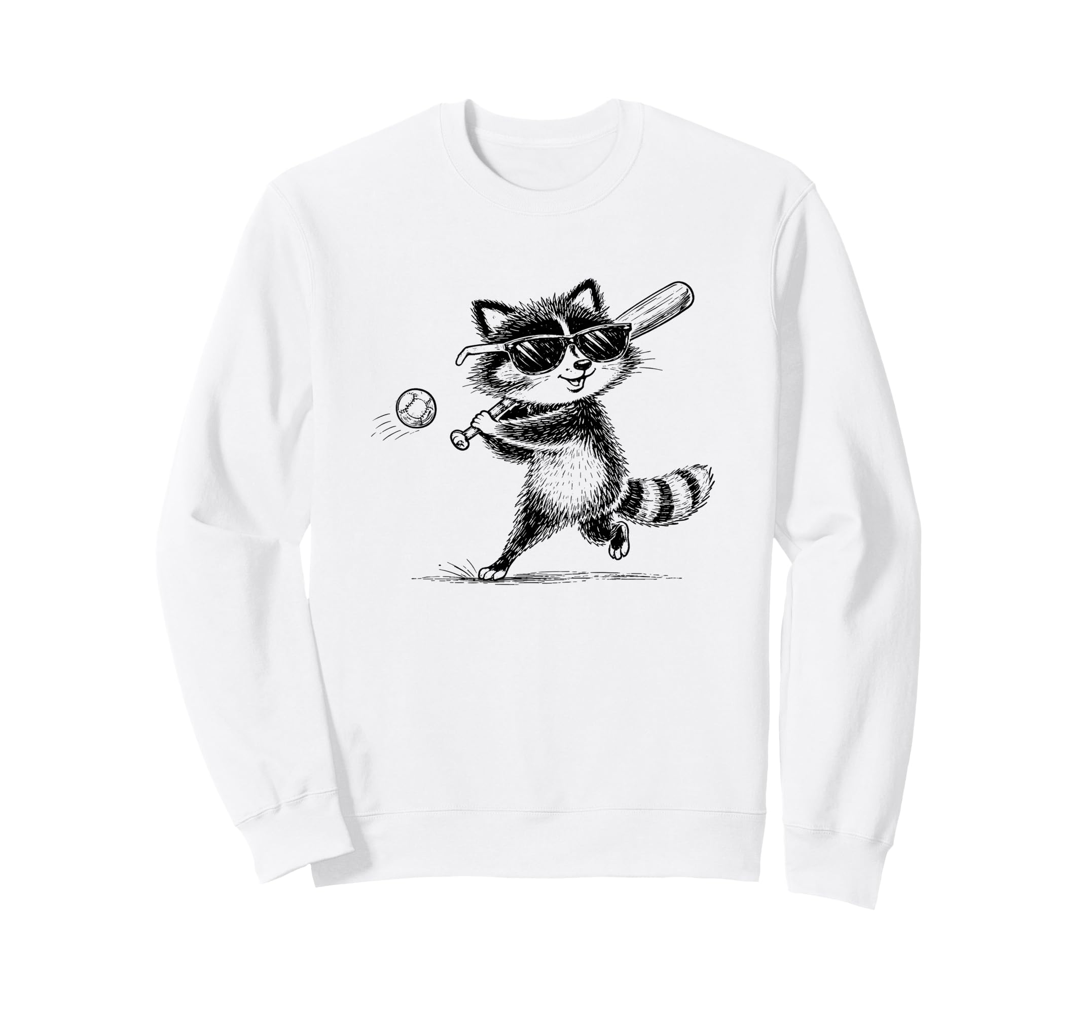 Funny Raccoon Playing Baseball Shades Sweatshirt - Novelty Apparel Unisex - T-Shirt, Sweatshirt, Hoodie