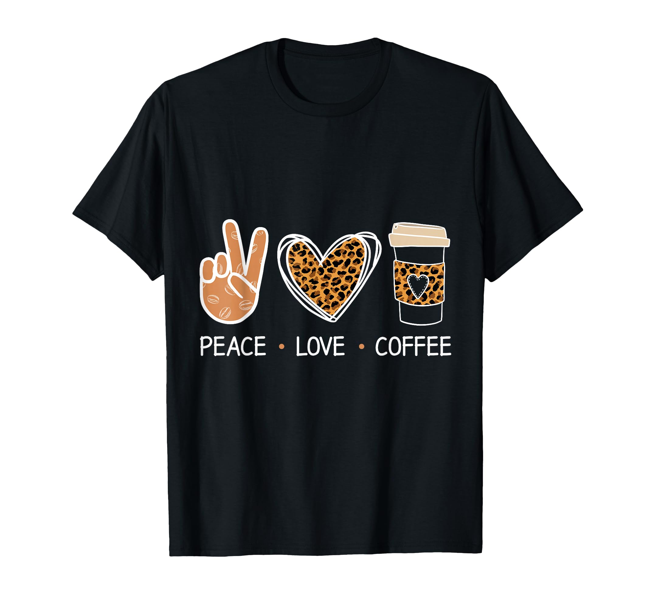 Peace Love Coffee Leopard Heart Coffee T-Shirt - Graphic Print for Adults - T-Shirt, Sweatshirt, Hoodie