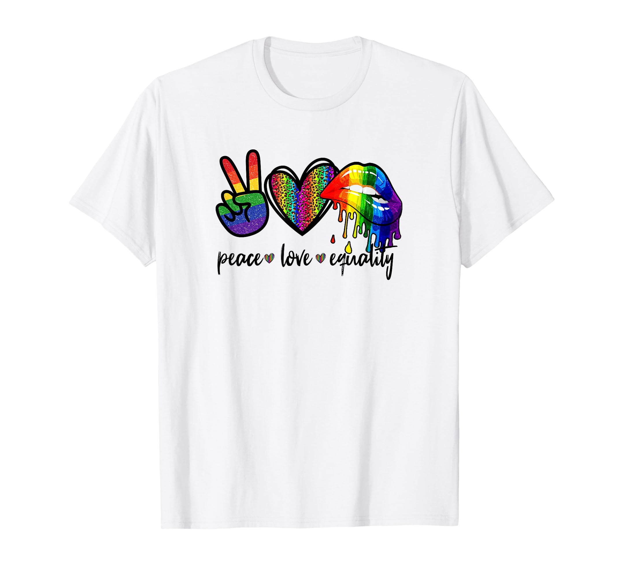Rainbow Lips Leopard Heart Decor T-Shirt - Aesthetic Graphic for Adults - T-Shirt, Sweatshirt, Hoodie
