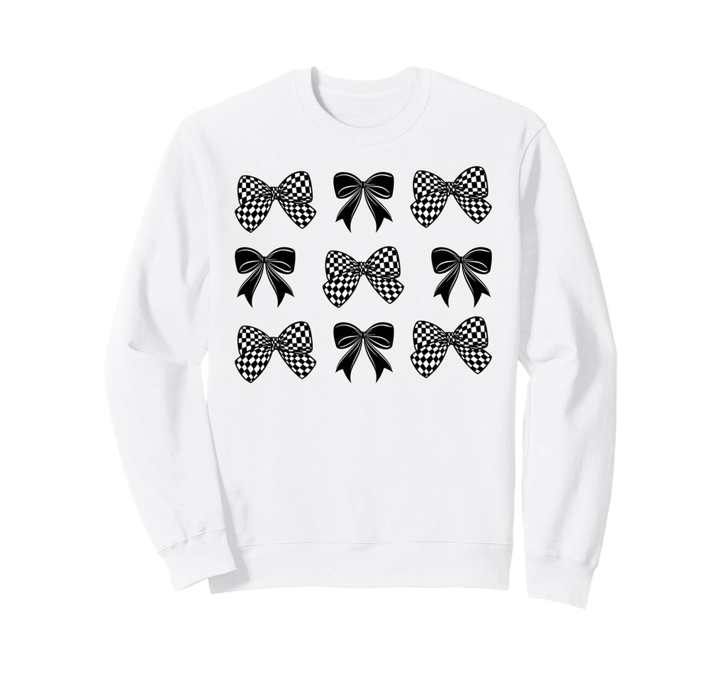Coquette Bow Checked Flag Racing Car Sweatshirt - Streetwear Style Unisex - T-Shirt, Sweatshirt, Hoodie