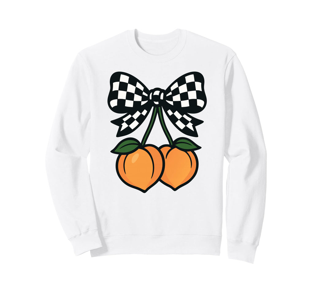 Coquette Peach Aesthetic Checkered Bow Sweatshirt - Novelty Apparel Unisex - T-Shirt, Sweatshirt, Hoodie