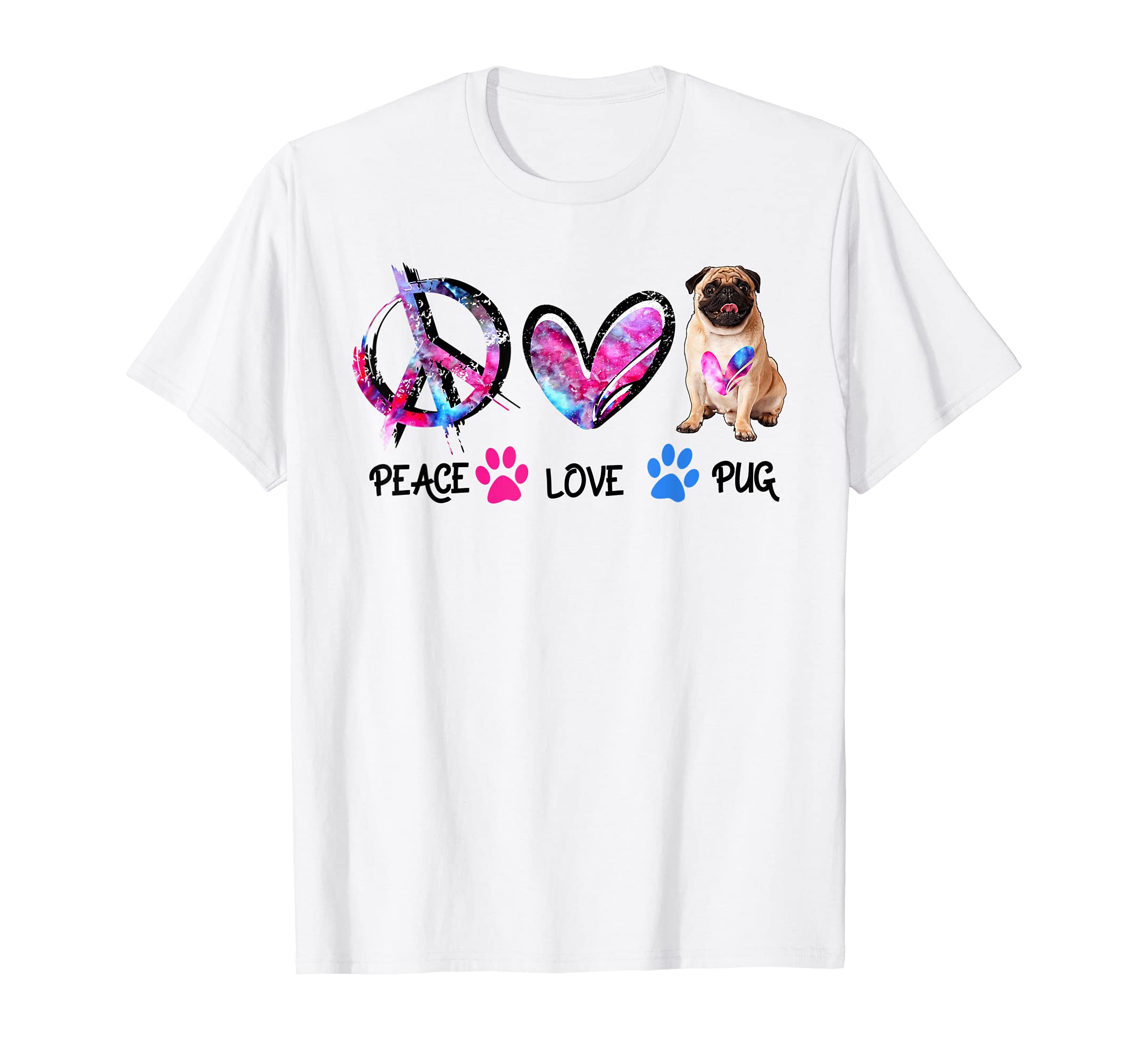Colorful Peace Love Pug Dog T-Shirt - Casual Everyday Wear for Adults - T-Shirt, Sweatshirt, Hoodie