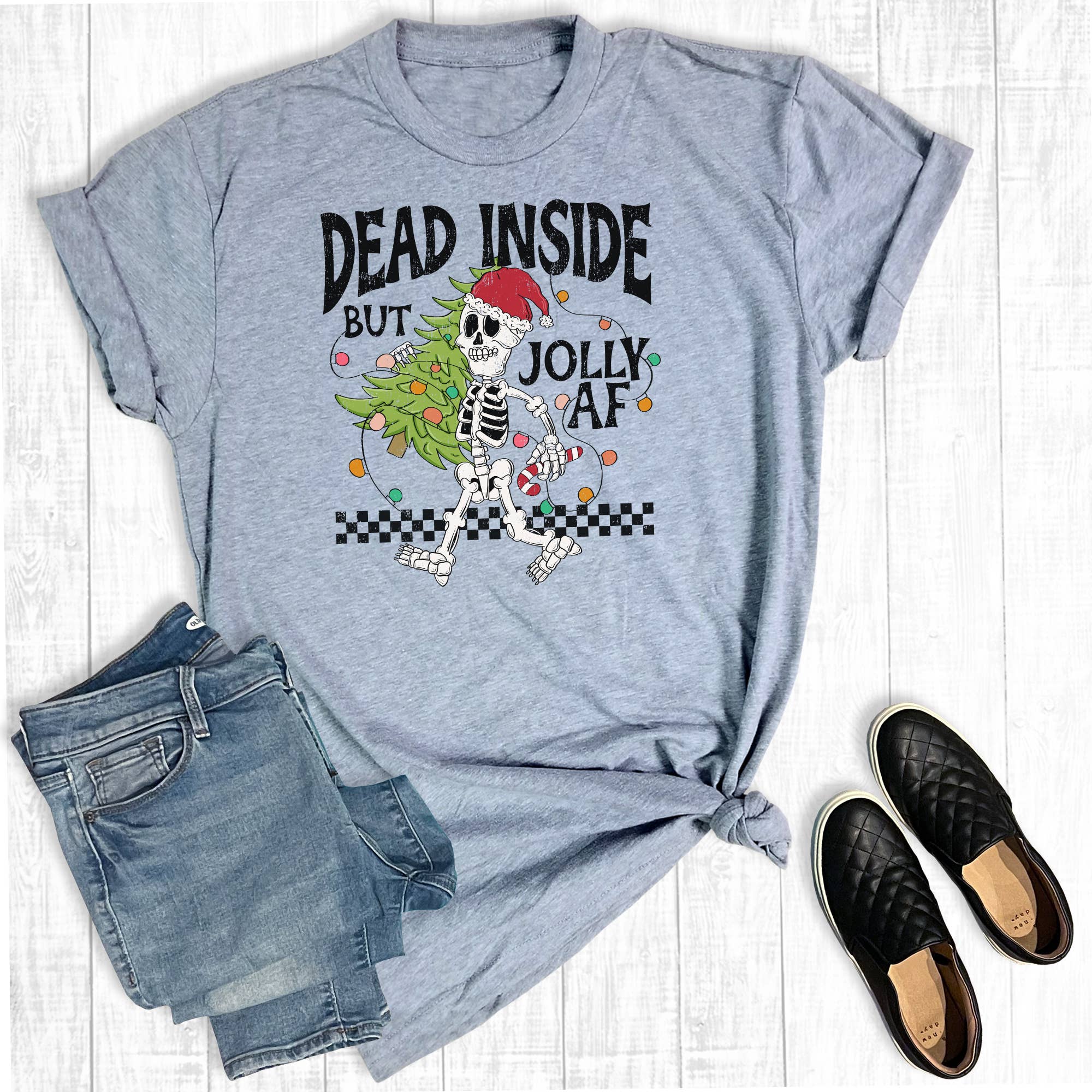 Christmas Dead Inside But Jolly Af Graphic - Adult & Kids T-Shirts, Sweatshirts & Hoodies apparel design preview 1