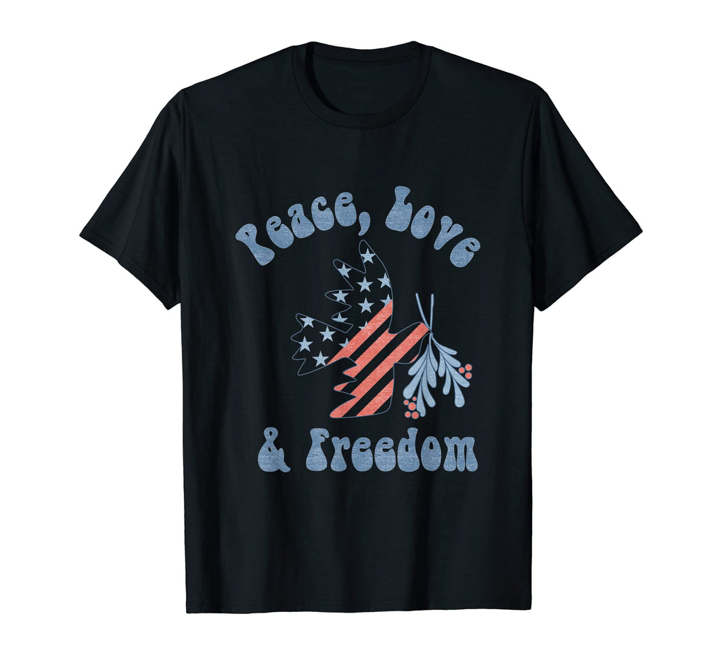 Americana Peace Love Freedom T-Shirt - Novelty Apparel for Adults - T-Shirt, Sweatshirt, Hoodie