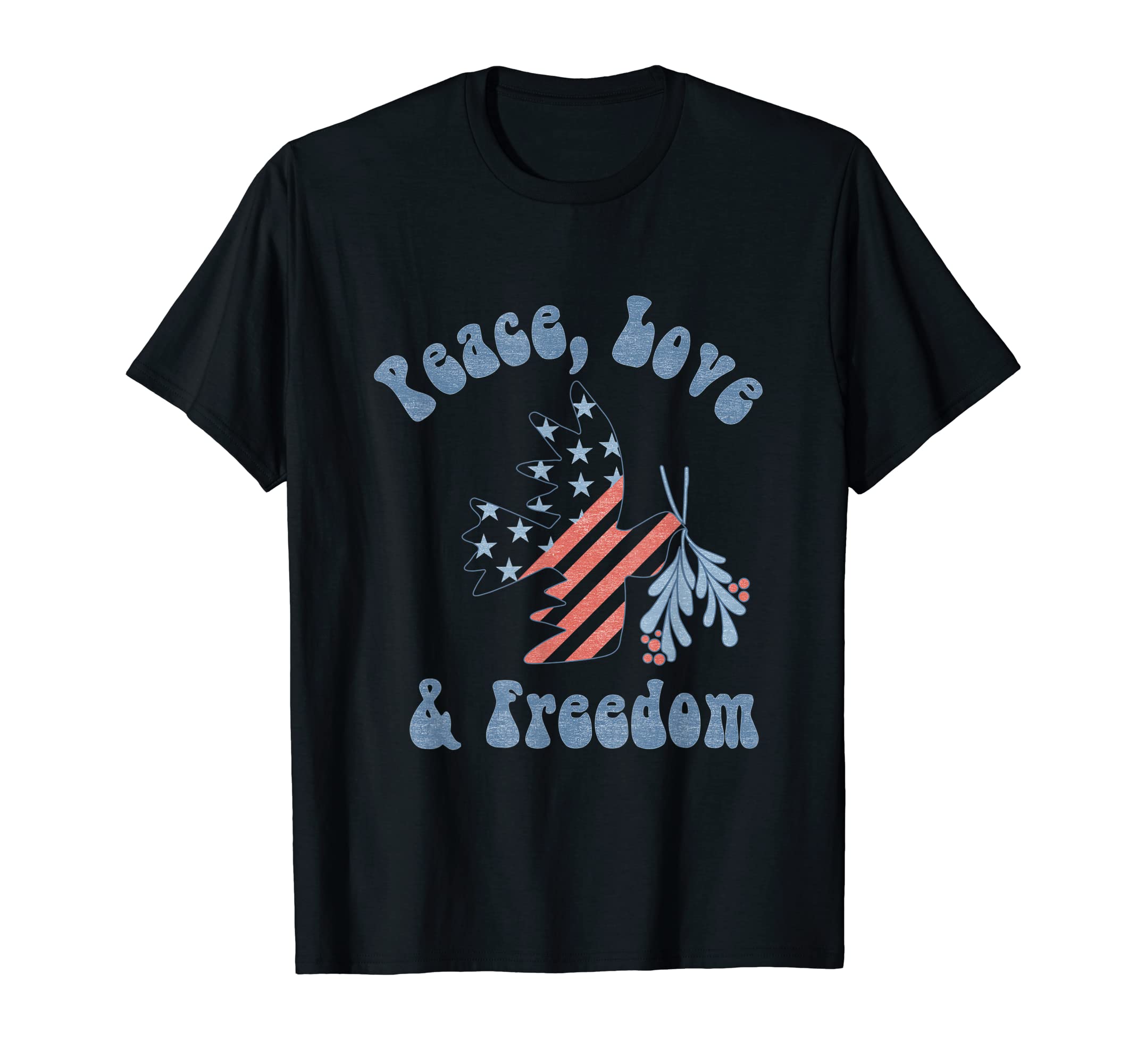 Americana Peace Love Freedom T-Shirt - Novelty Apparel for Adults - T-Shirt, Sweatshirt, Hoodie