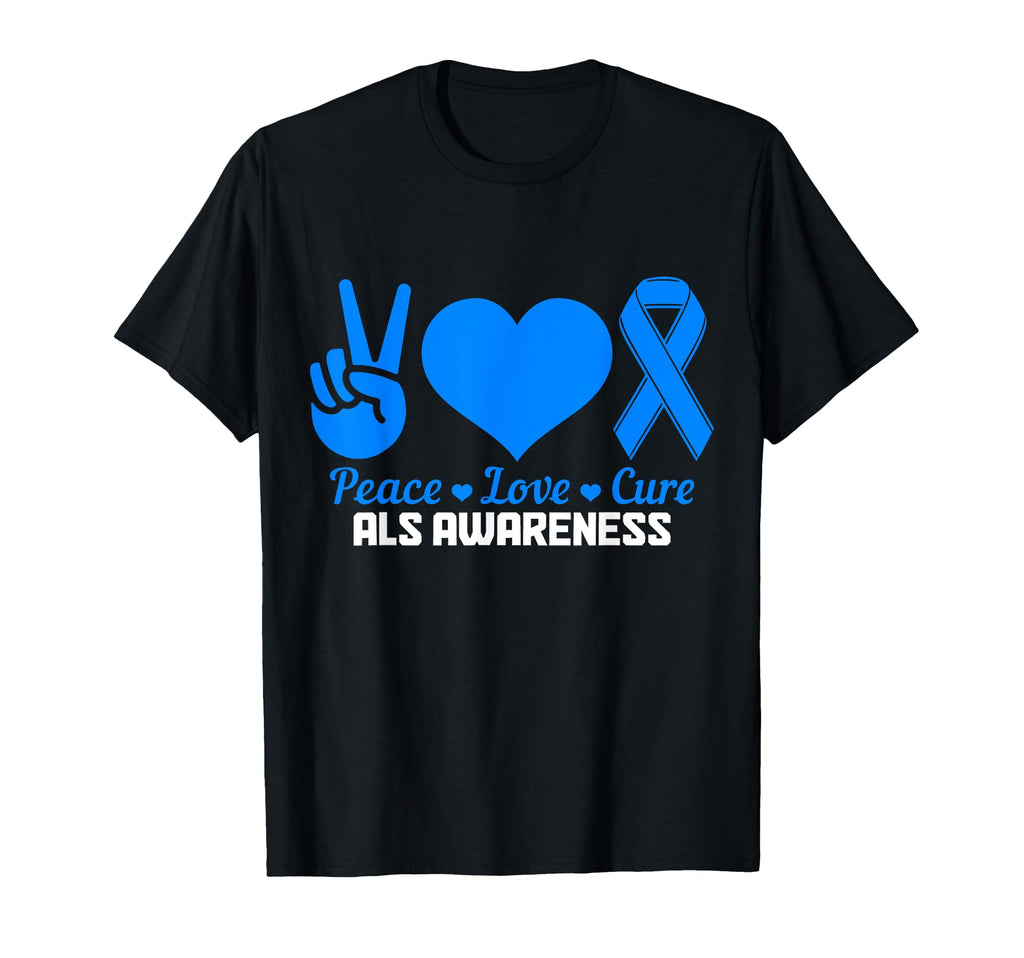Als Awareness Month Peace Love Cure Blue T-Shirt - Graphic Print Unisex - T-Shirt, Sweatshirt, Hoodie