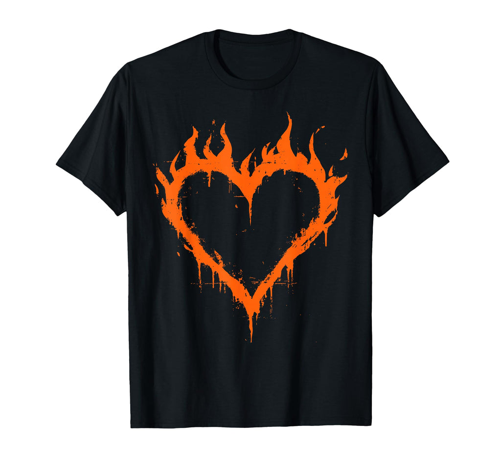 Burning Heart Fire Grunge Y2K Aesthetic Hoodie - Fun Novelty Design Unisex - T-Shirt, Sweatshirt, Hoodie
