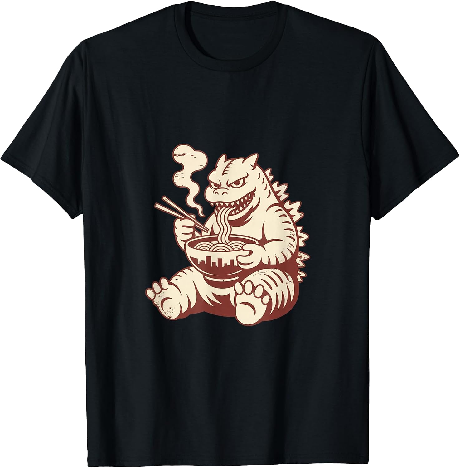 Fun Cute Vintage Kaiju Eating Ramen - Adult & Kids T-Shirts, Sweatshirts & Hoodies apparel design preview 1