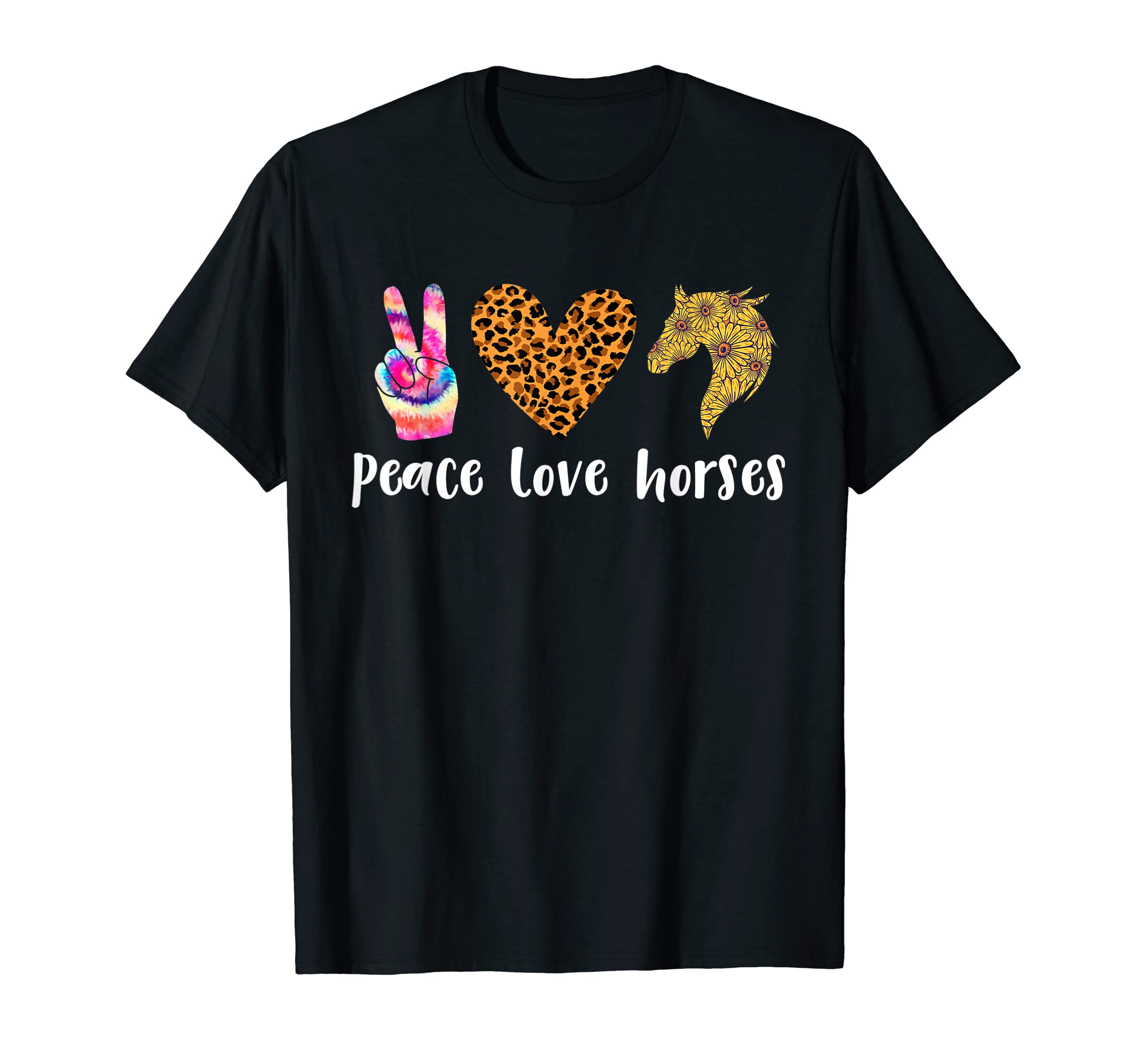 Peace Love Horses Tie Dye Leopard T-Shirt - Aesthetic Graphic for Adults - T-Shirt, Sweatshirt, Hoodie