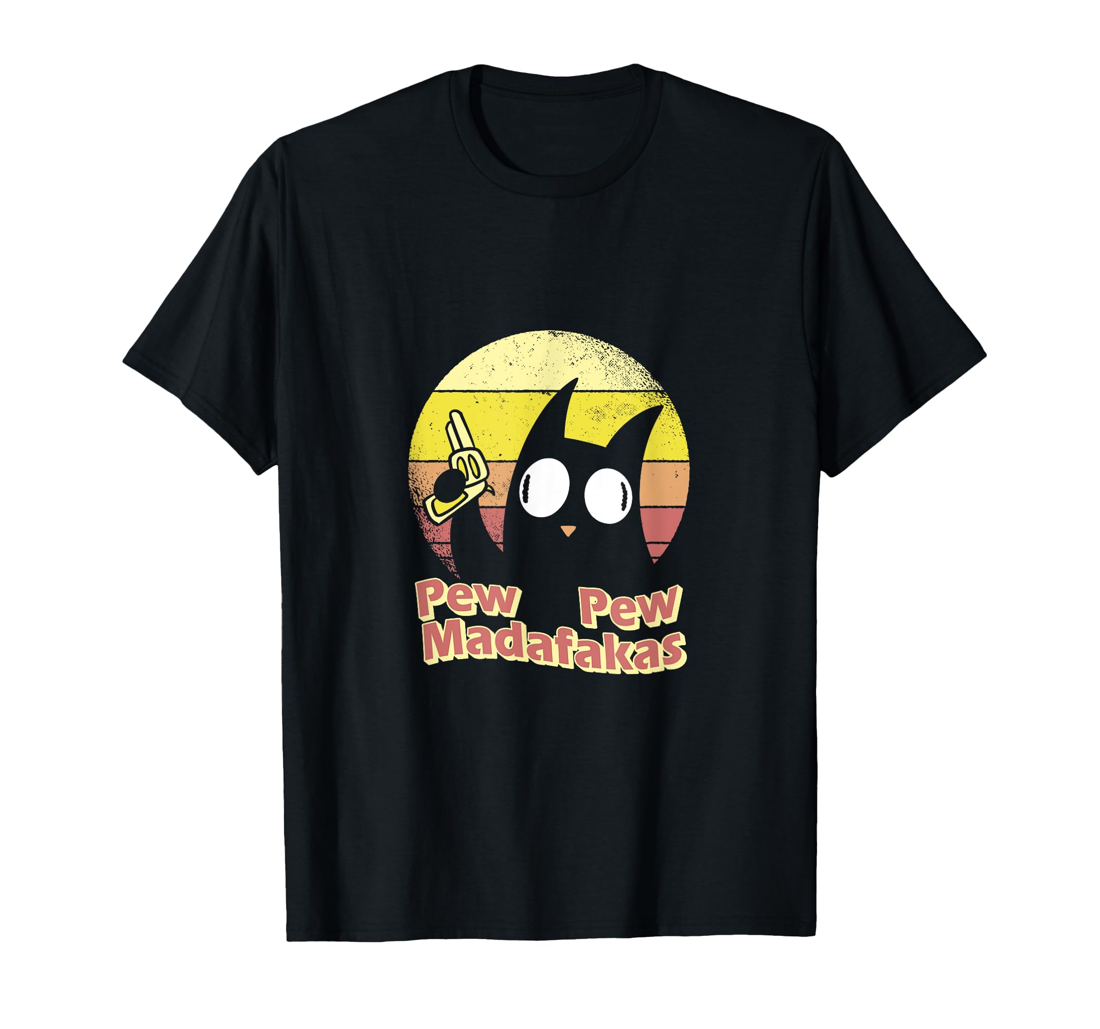 Pew Pew Madafakas Cat Revolver Sunset T-Shirt - Fun Novelty Design Unisex - T-Shirt, Sweatshirt, Hoodie