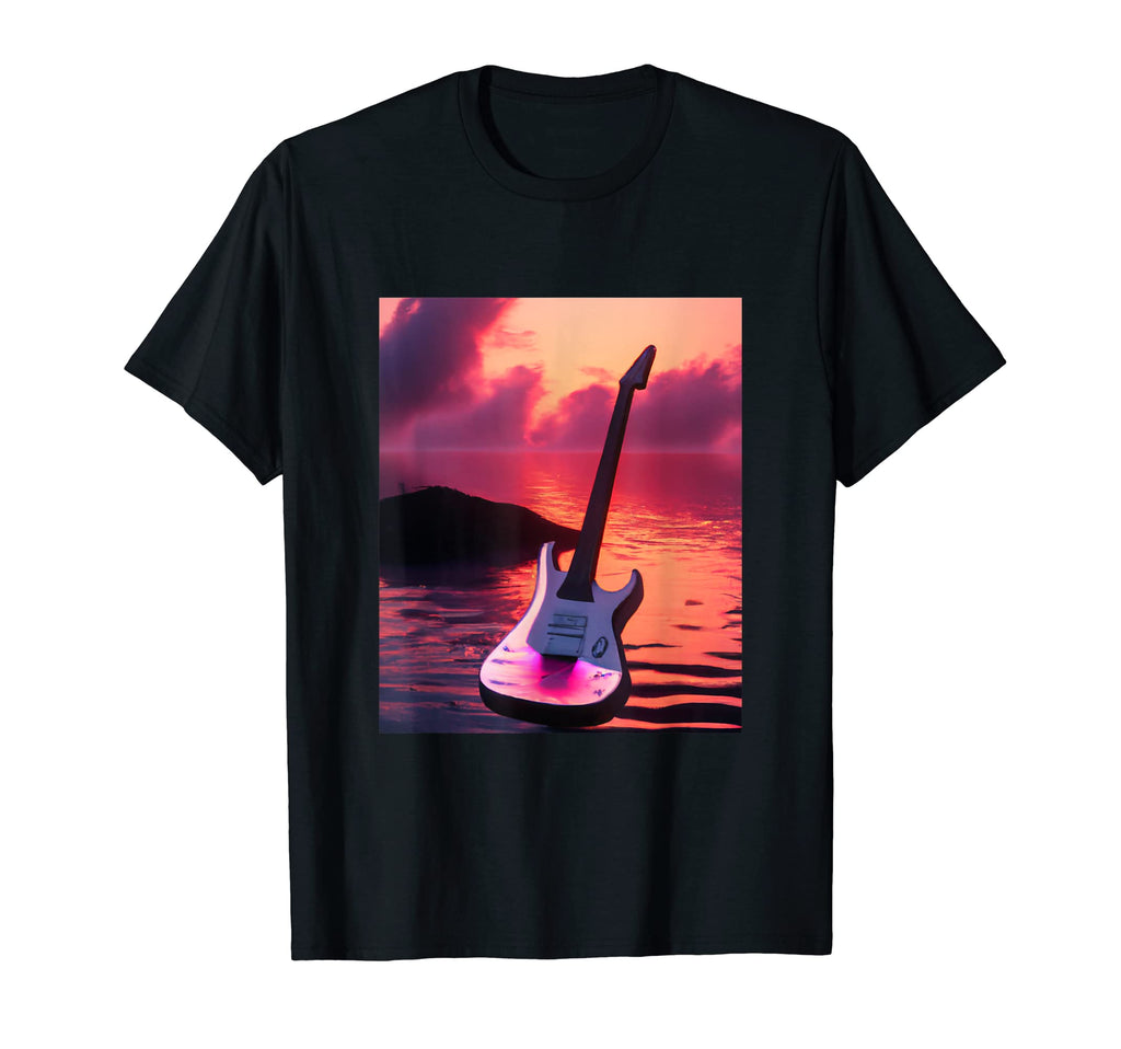 Vaporwave Guitar Synthwave Sunset E T-Shirt - Unique Graphic for Adults - T-Shirt, Sweatshirt, Hoodie