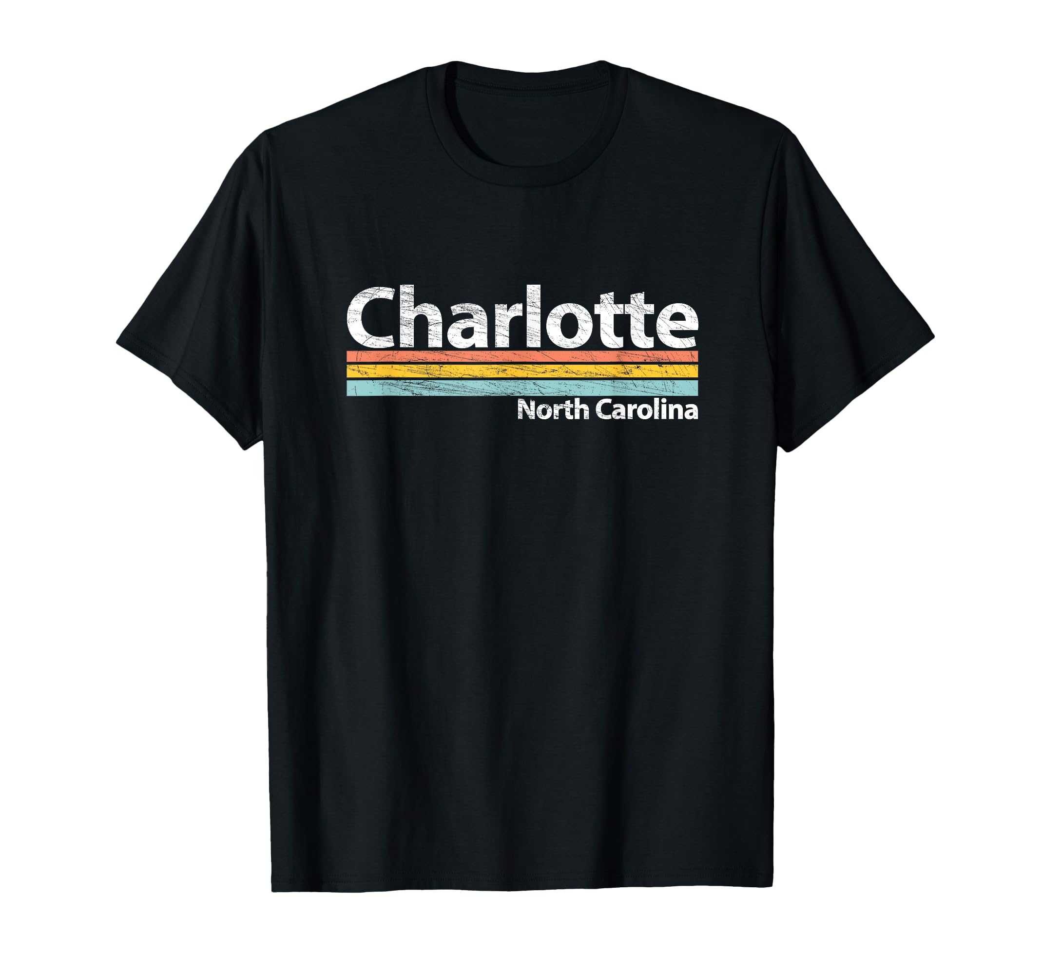 Charlotte North Carolina Worn Stripes T-Shirt - Graphic Print for Adults - T-Shirt, Sweatshirt, Hoodie