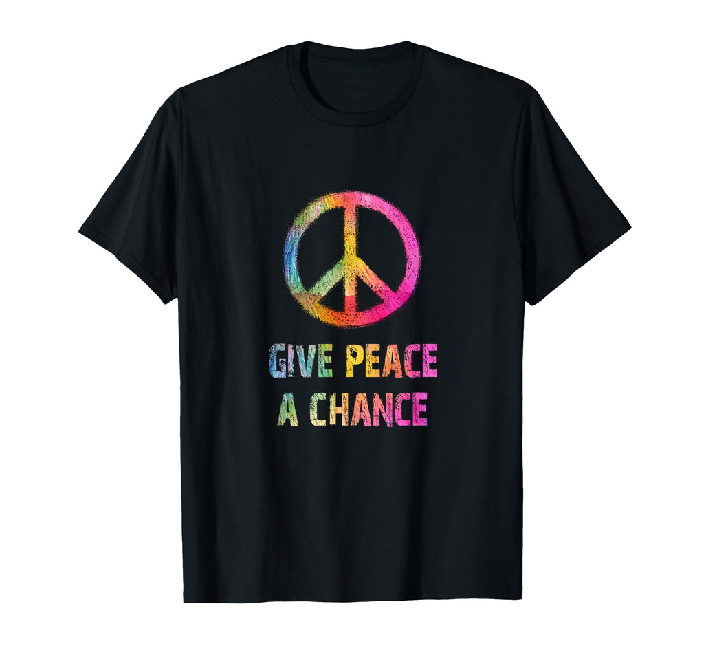 Hippie Tshirts Rainbow Give Peace Chance T-Shirt - Novelty Apparel Unisex - T-Shirt, Sweatshirt, Hoodie