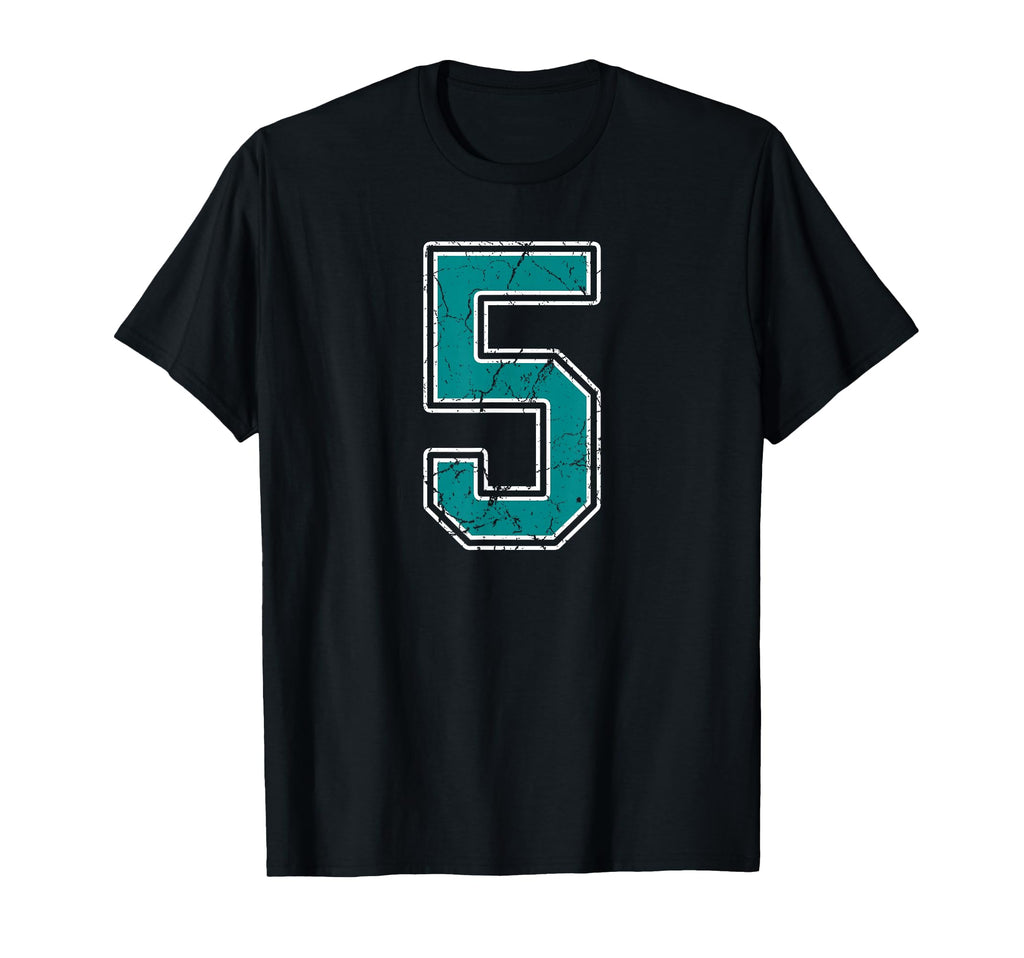 Teal And White Number 5 Jersey T-Shirt - Casual Everyday Wear Men Women - T-Shirt, Sweatshirt, Hoodie