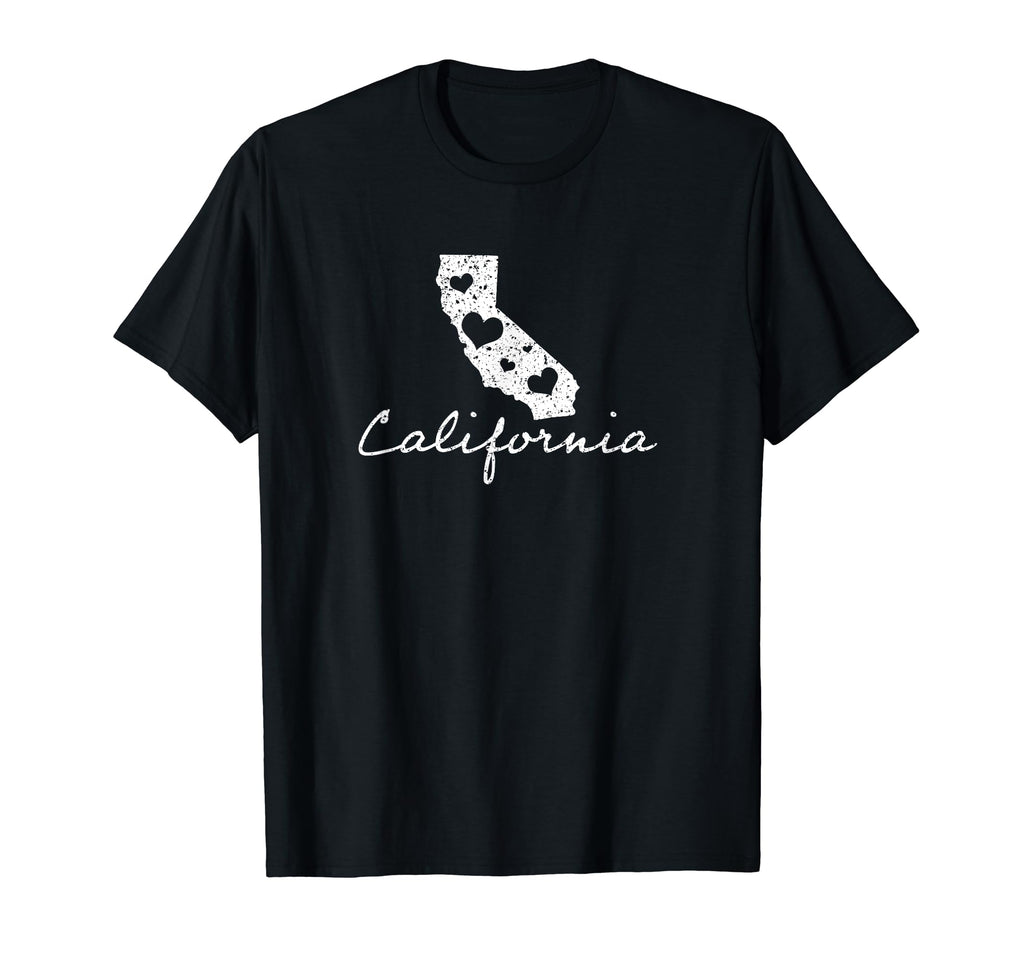 California Love Hearts State Distressed T-Shirt - Graphic Print for Adults - T-Shirt, Sweatshirt, Hoodie