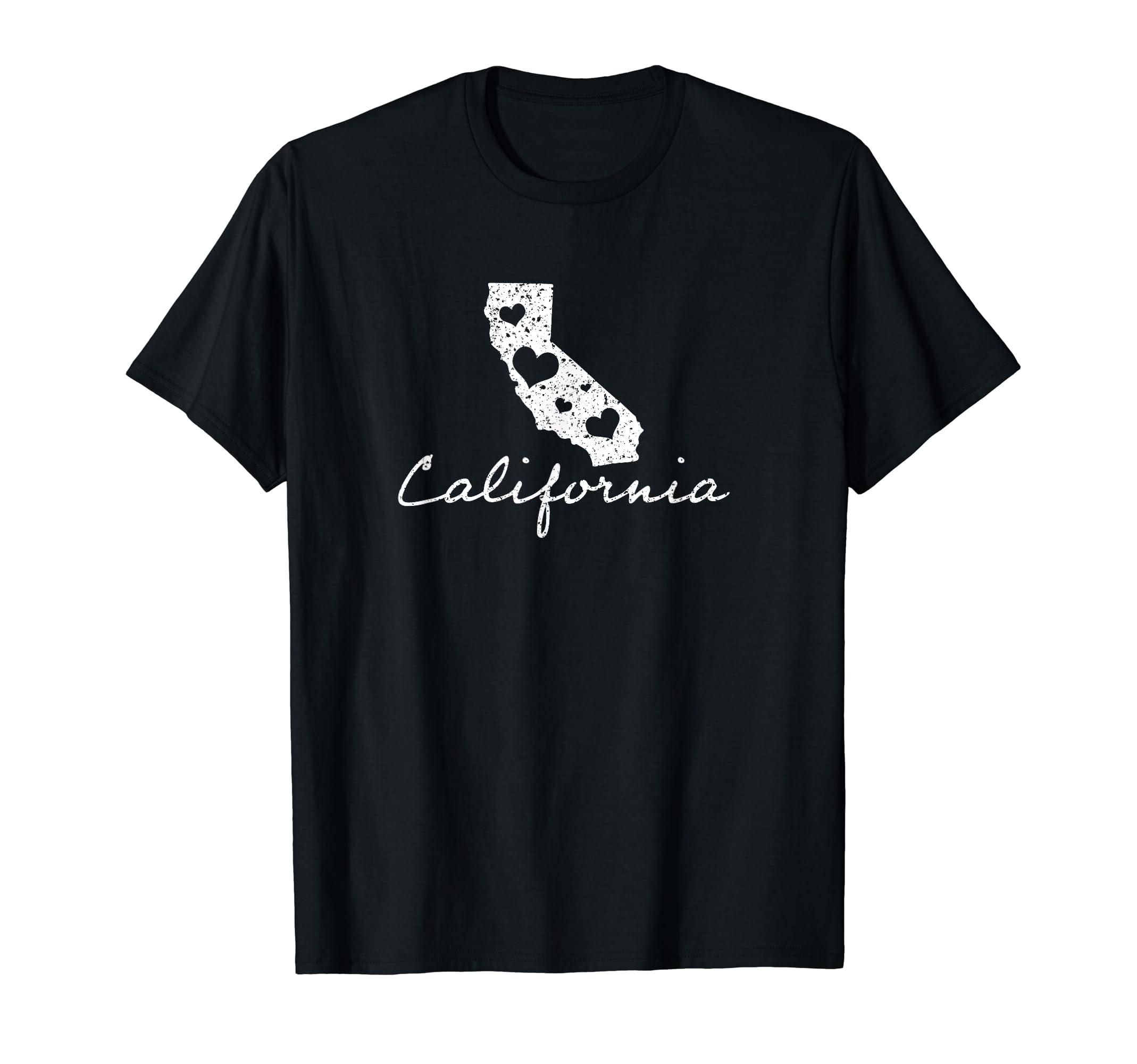 California Love Hearts State Distressed T-Shirt - Graphic Print for Adults - T-Shirt, Sweatshirt, Hoodie