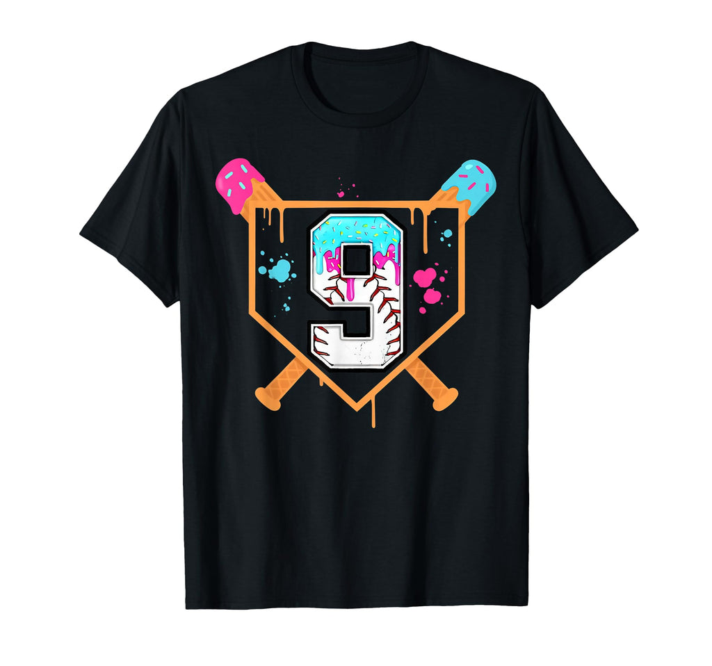 Baseball 9Th Birthday Ice Cream Drip 9 Year T-Shirt - Graphic Print Unisex - T-Shirt, Sweatshirt, Hoodie