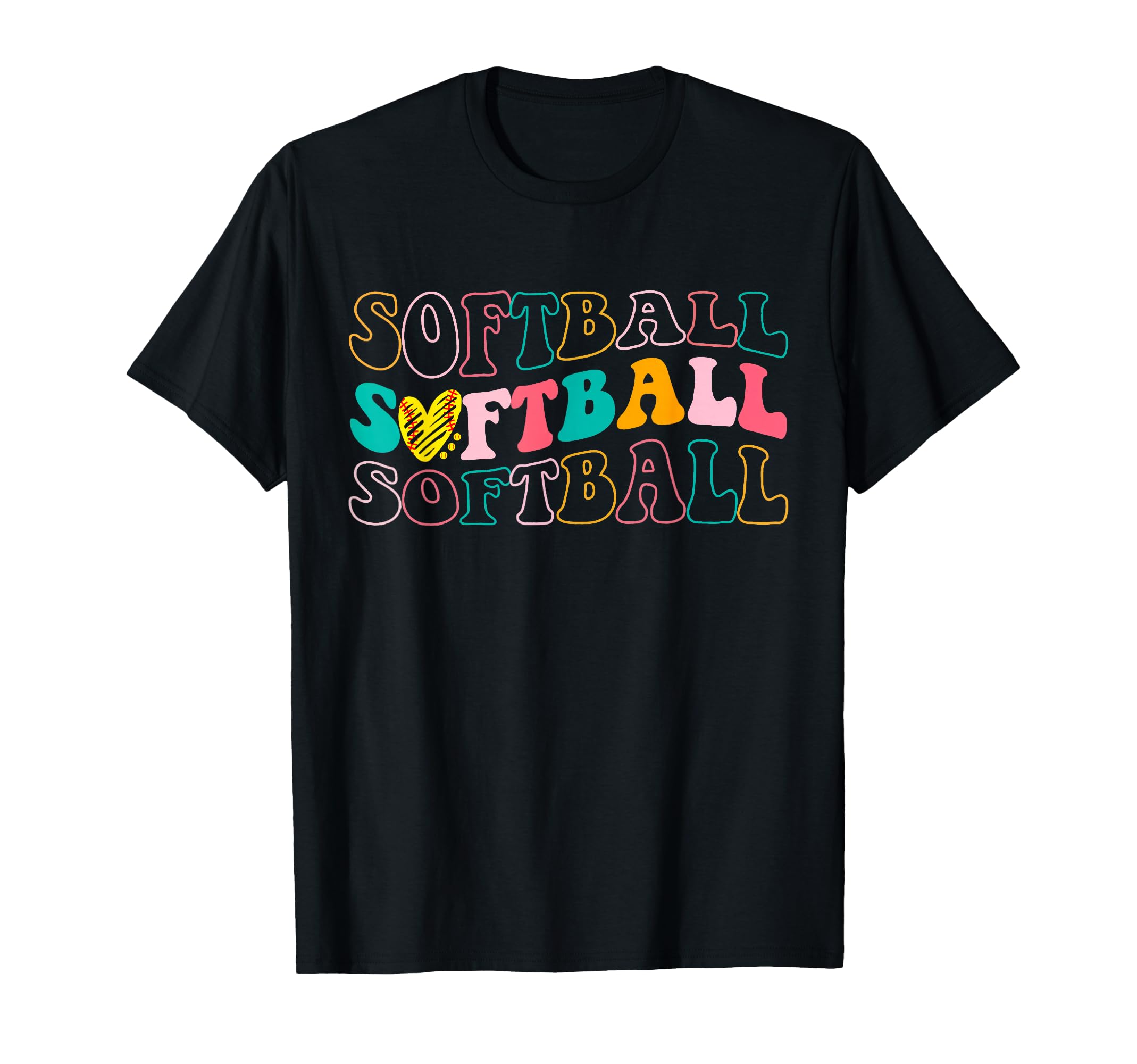 Groovy Love Heart Softball Player T-Shirt - Minimalist Print Men Women - T-Shirt, Sweatshirt, Hoodie