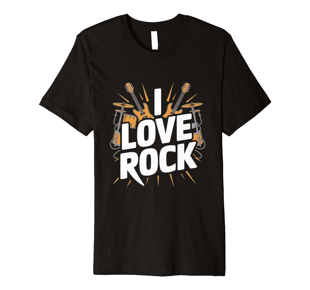 I Love Rock Guitar Drums T-Shirt - Casual Everyday Wear Men Women - T-Shirt, Sweatshirt, Hoodie