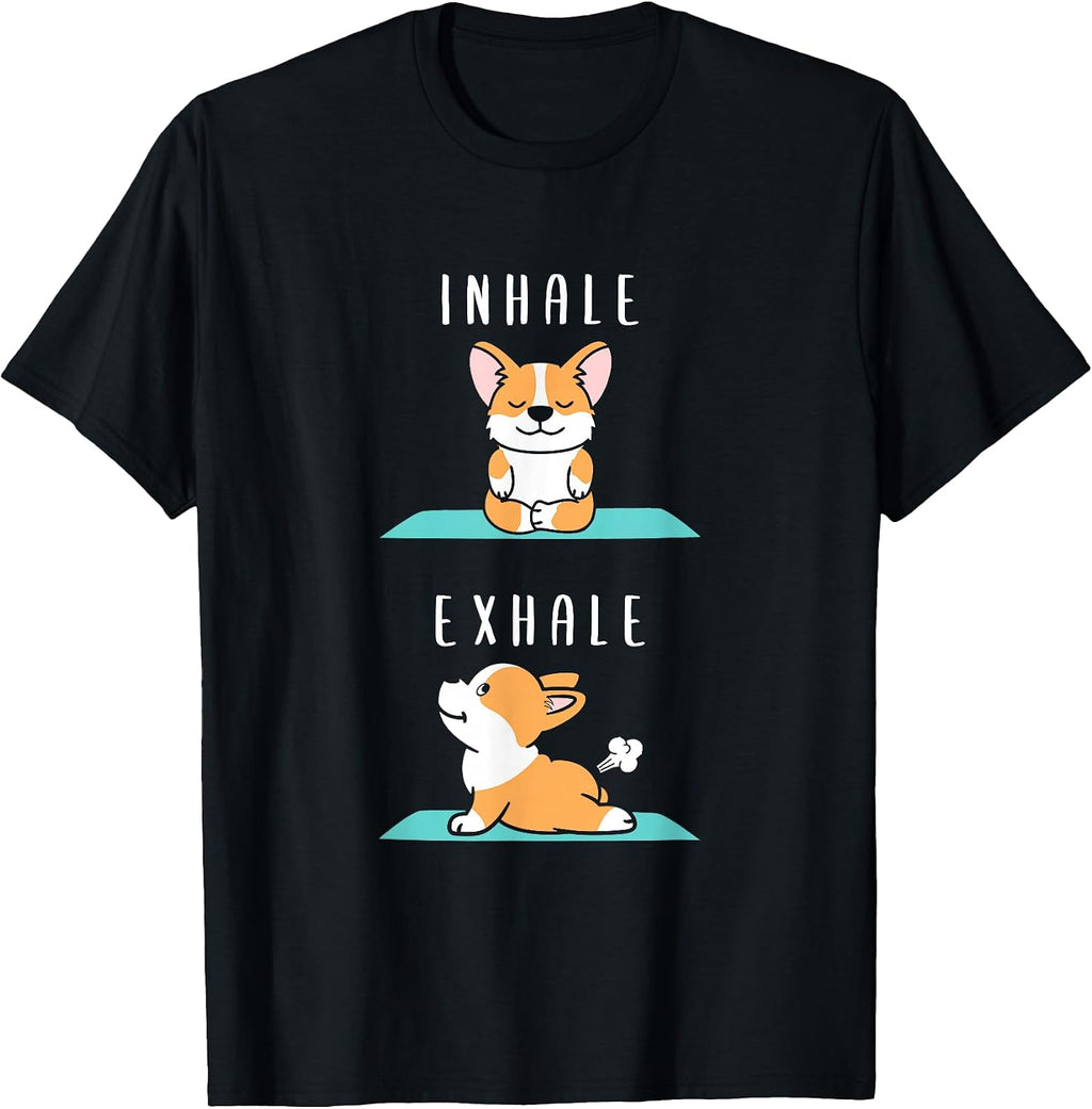 Inhale Exhale Cardigan Welsh Corgi Dog Apparel - Adult & Kids T-Shirts, Sweatshirts & Hoodies apparel design preview 1