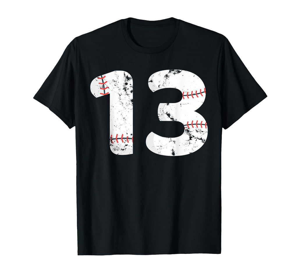 Number 13 Baseball Distressed Team T-Shirt - Minimalist Print Men Women - T-Shirt, Sweatshirt, Hoodie