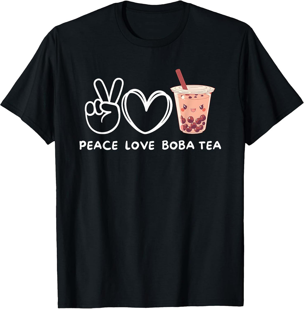 Peace, Love And Boba Tea Kawaii - Adult & Kids T-Shirts, Sweatshirts & Hoodies apparel design preview 1