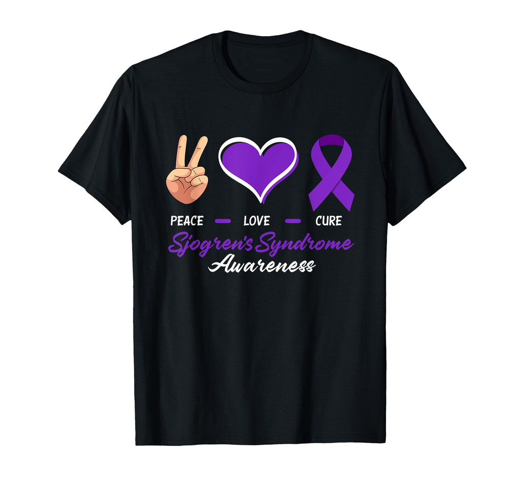 Peace Love Cure Sjogrens Syndrome Awareness T-Shirt - Graphic Print Unisex - T-Shirt, Sweatshirt, Hoodie