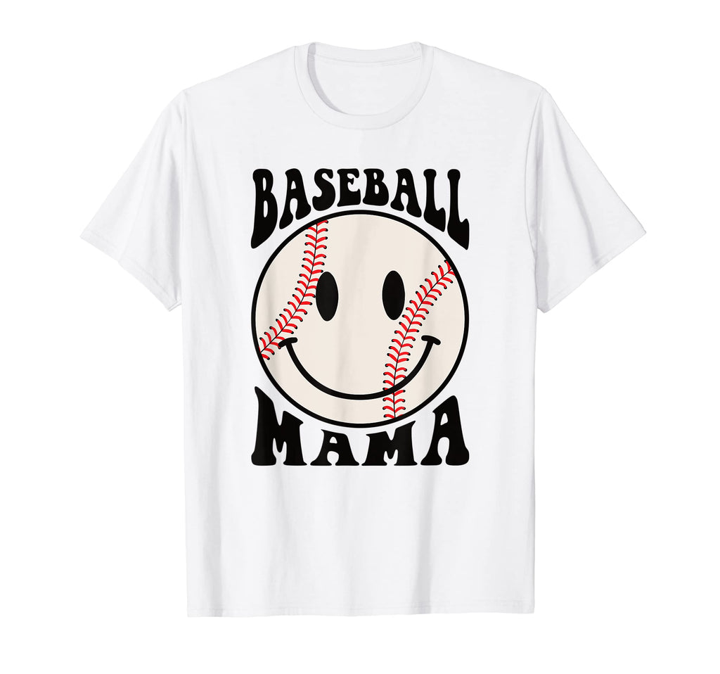 Baseball Mama Happy Face Smile Face T-Shirt - Minimalist Print Men Women - T-Shirt, Sweatshirt, Hoodie