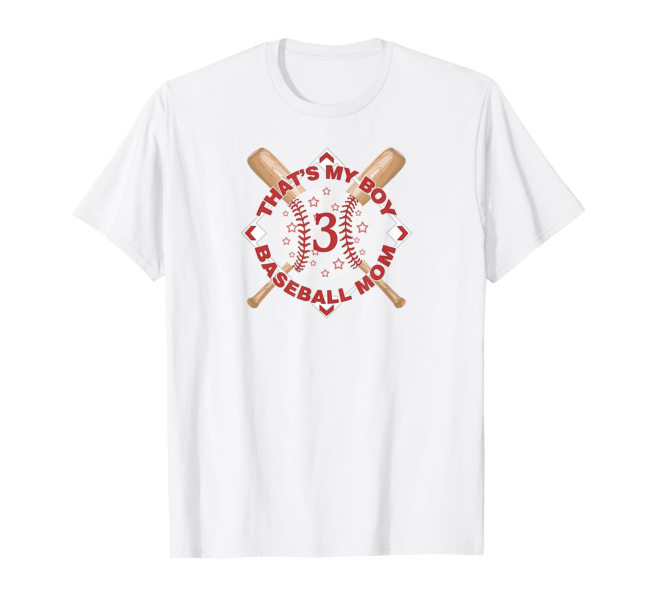 Thats My 3 Baseball Mom Love Heart T-Shirt - Custom Art Print for Adults - T-Shirt, Sweatshirt, Hoodie