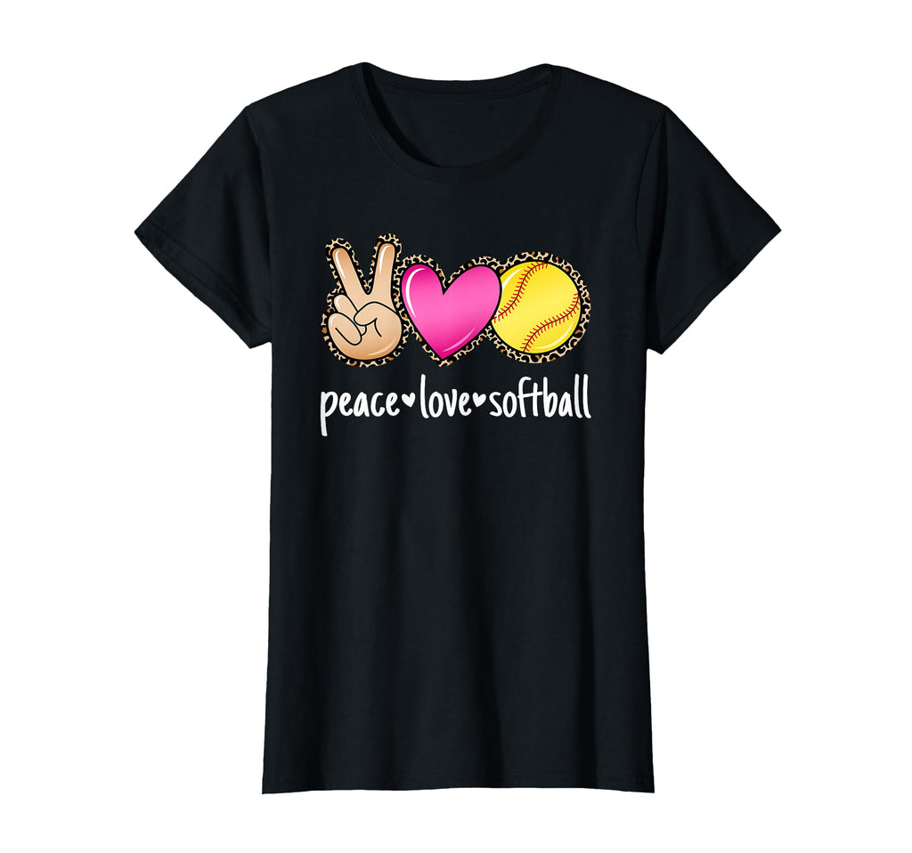 Peace Love Softball Leopard T-Shirt - Fun Novelty Design for Adults - T-Shirt, Sweatshirt, Hoodie