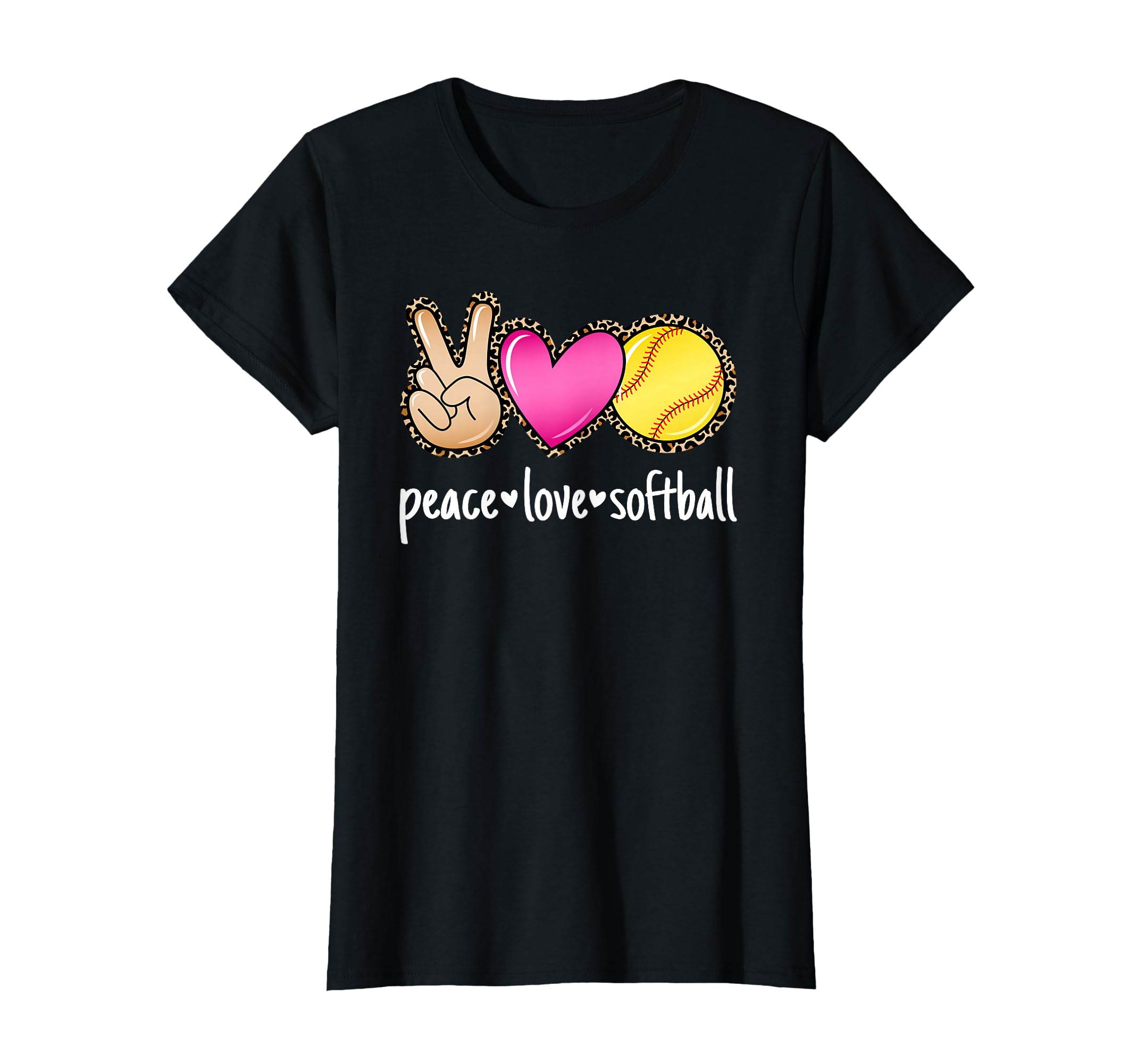 Peace Love Softball Leopard T-Shirt - Fun Novelty Design for Adults - T-Shirt, Sweatshirt, Hoodie