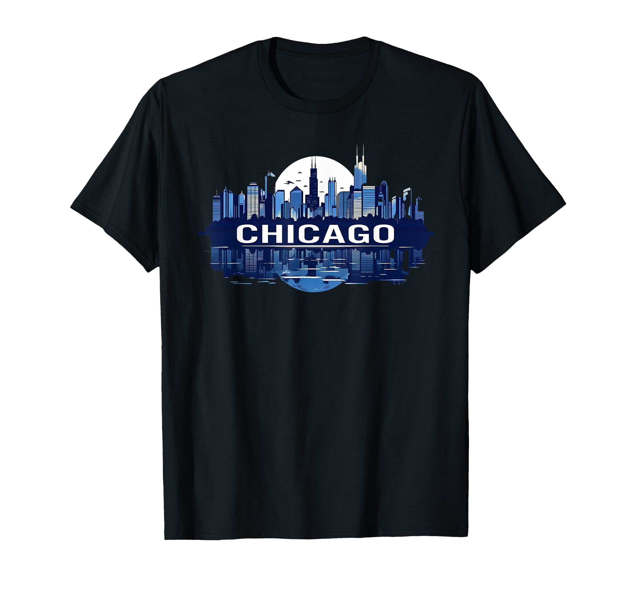Chicago Skyline Night Moon And City T-Shirt - Trendy Graphic Men Women - T-Shirt, Sweatshirt, Hoodie