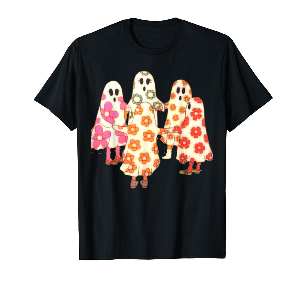 Groovy Floral Ghost Circle 1970S T-Shirt - Fun Novelty Design for Adults - T-Shirt, Sweatshirt, Hoodie