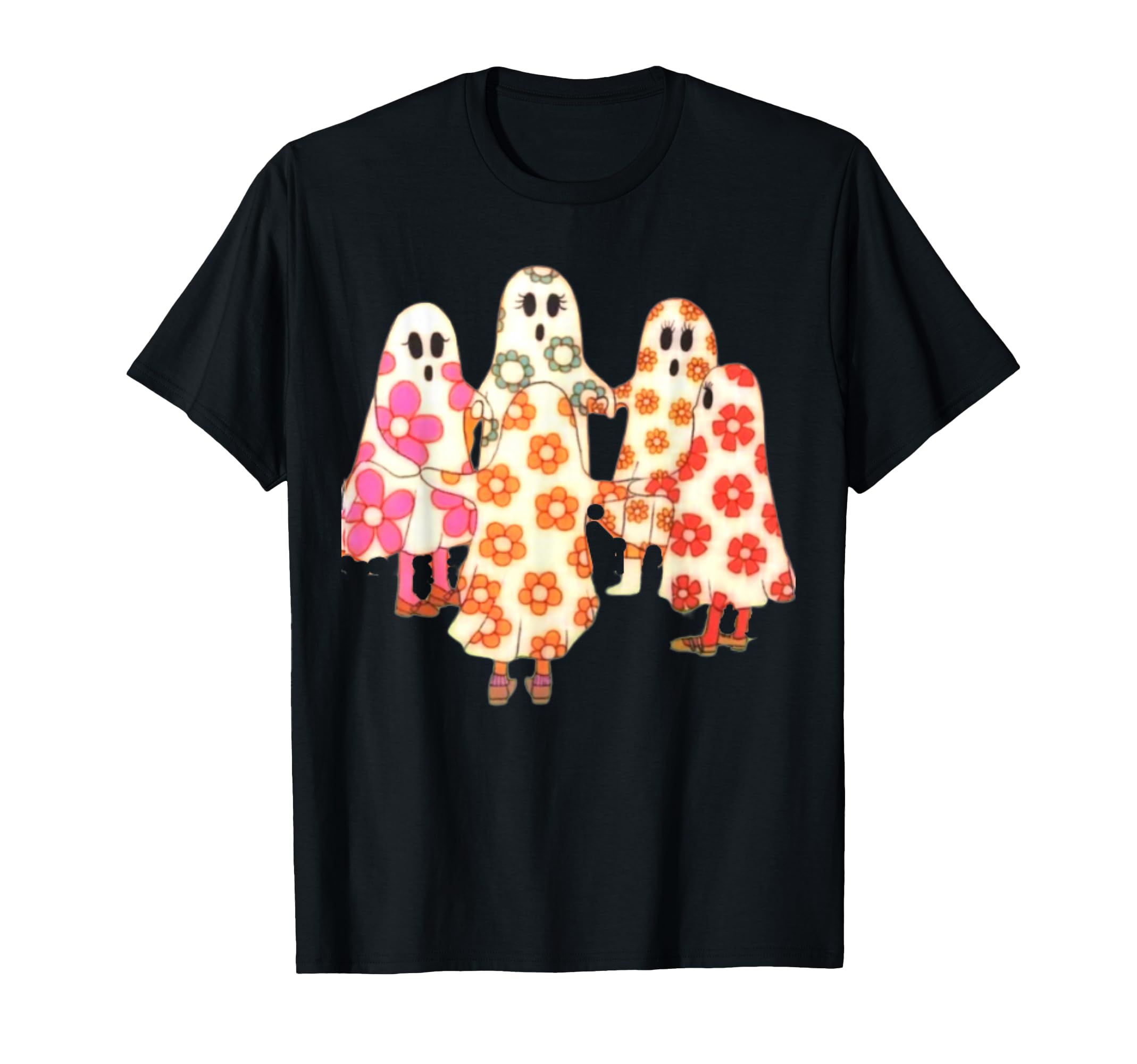 Groovy Floral Ghost Circle 1970S T-Shirt - Fun Novelty Design for Adults - T-Shirt, Sweatshirt, Hoodie
