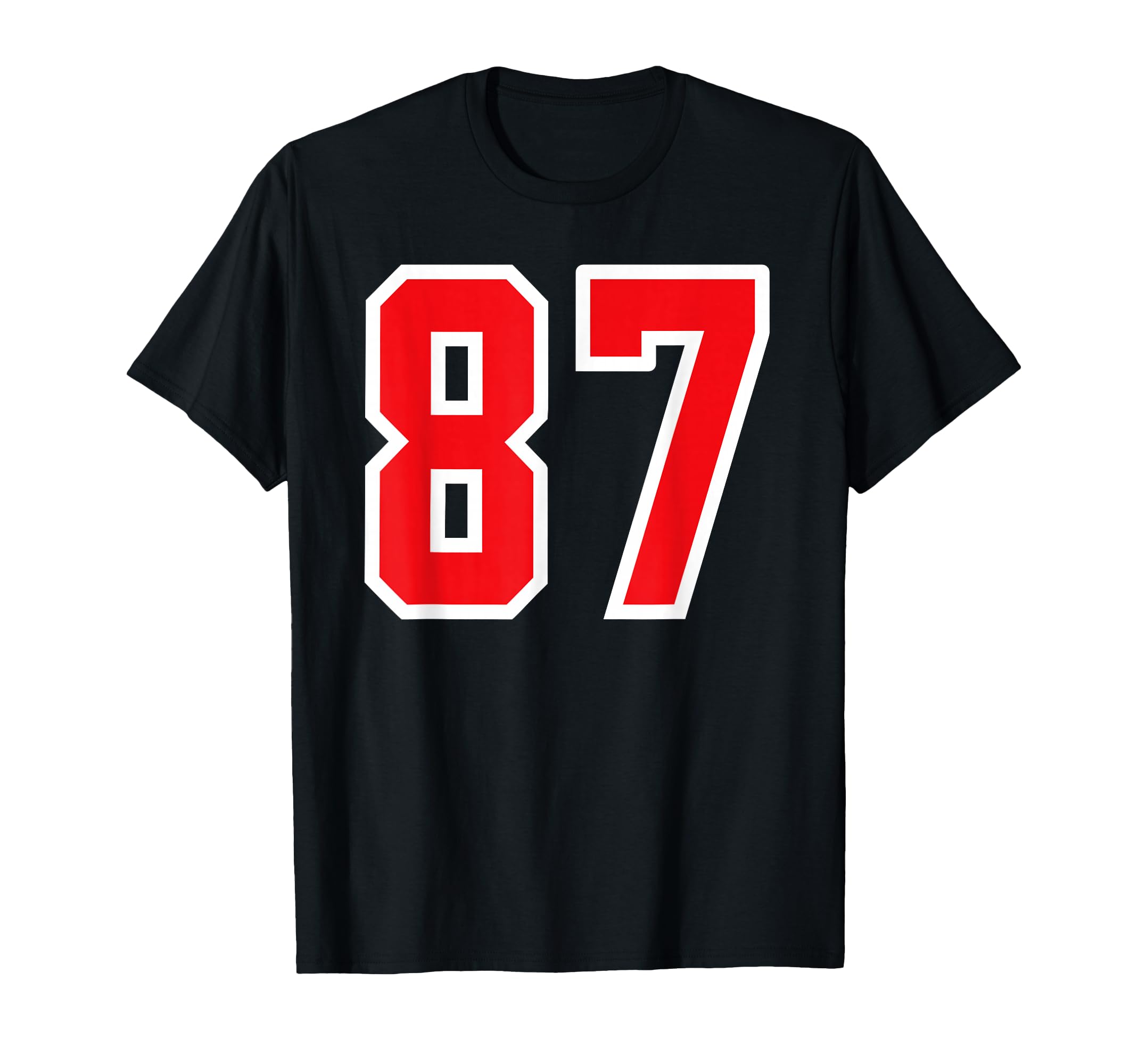 Number 87 White Red Varsity Number T-Shirt - Fun Novelty Design Men Women - T-Shirt, Sweatshirt, Hoodie