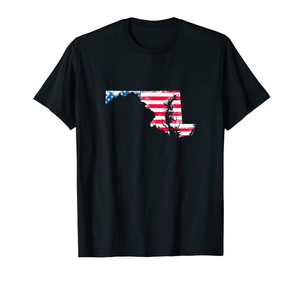Maryland Map American Flag T-Shirt - Casual Everyday Wear Men Women - T-Shirt, Sweatshirt, Hoodie