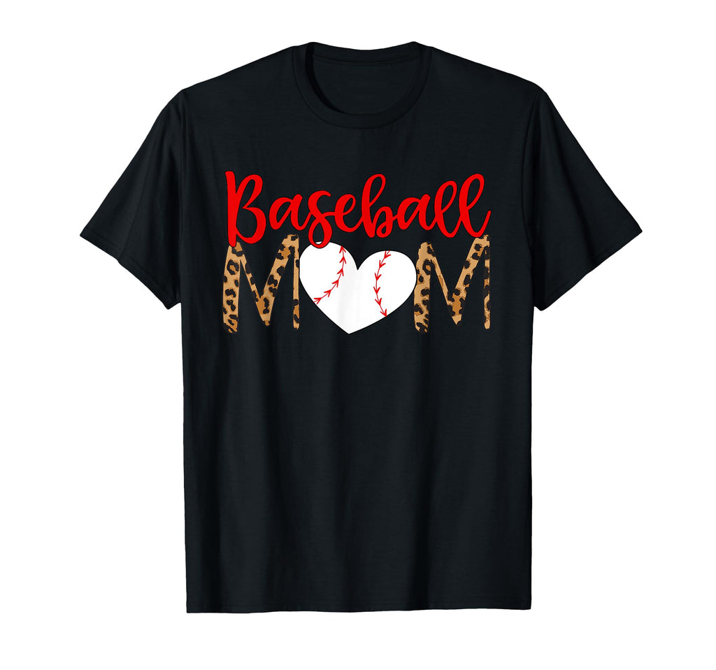 Womens Baseball Heart Stiches Mom Leopard T-Shirt - Trendy Graphic Unisex - T-Shirt, Sweatshirt, Hoodie