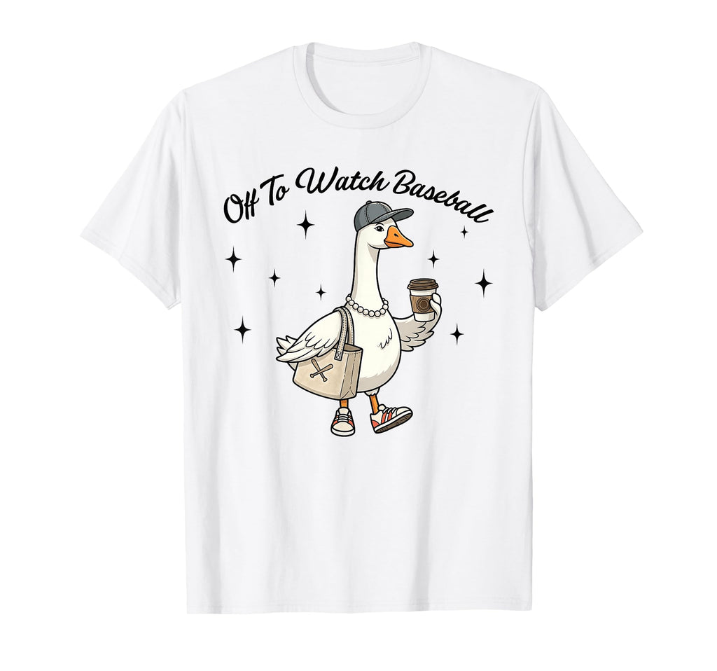 Off To Watch Baseball Funny Goose T-Shirt - Minimalist Print Men Women - T-Shirt, Sweatshirt, Hoodie