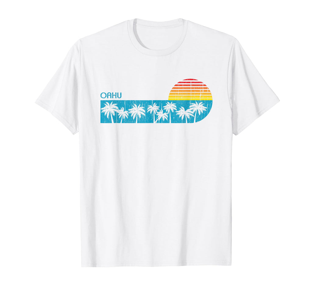Oahu Hawaii Souvenir Palm Trees 70S T-Shirt - Custom Art Print for Adults - T-Shirt, Sweatshirt, Hoodie