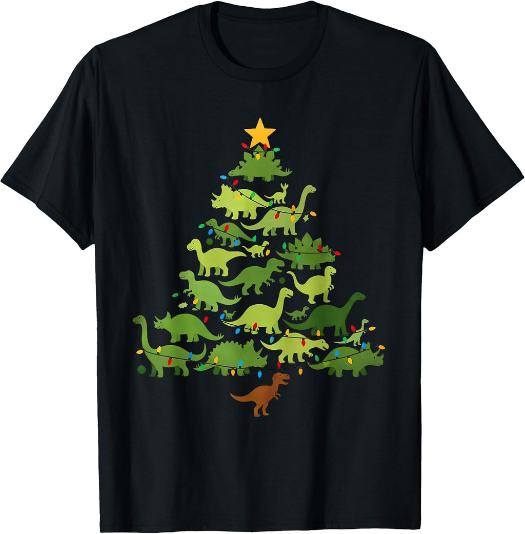 Christmas Tree Dinosaur T-rex Xmas Lights Holiday. - Adult & Kids T-Shirts, Sweatshirts & Hoodies apparel design preview 1