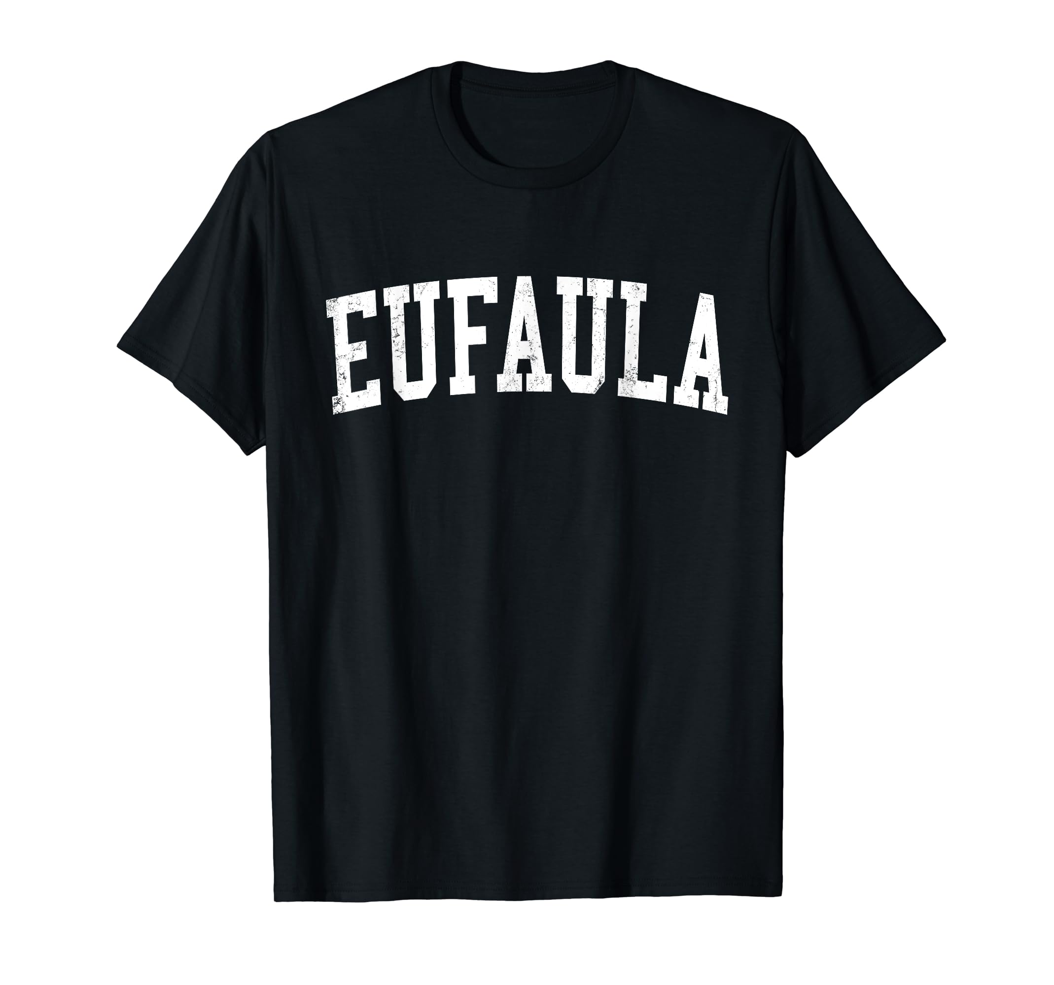 Eufaula Al Distressed White Varsity T-Shirt - Minimalist Print for Adults - T-Shirt, Sweatshirt, Hoodie