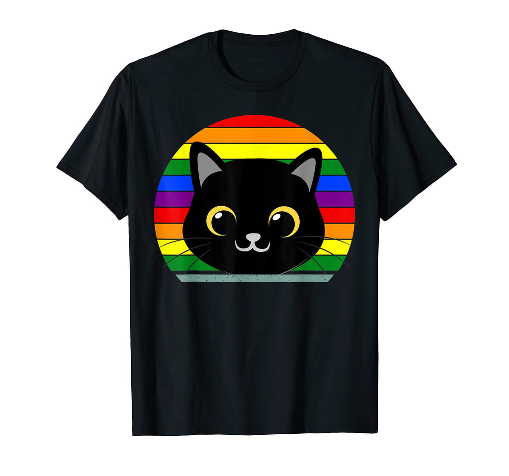 Rainbow Lgbtqia Sunset Black Cat T-Shirt - Trendy Graphic for Adults - T-Shirt, Sweatshirt, Hoodie