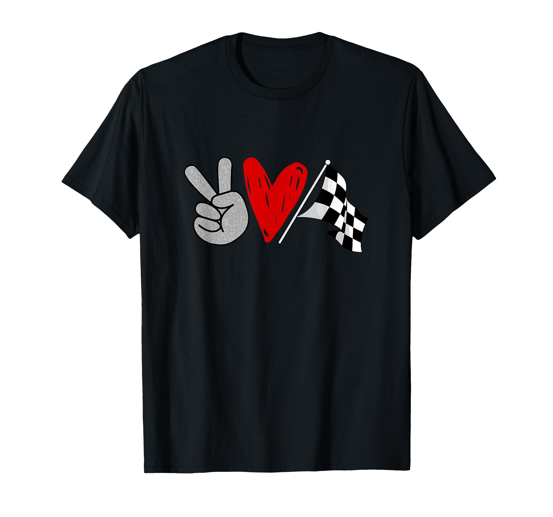 Race Flag Heart Peace Love Racing T-Shirt - Aesthetic Graphic Men Women - T-Shirt, Sweatshirt, Hoodie