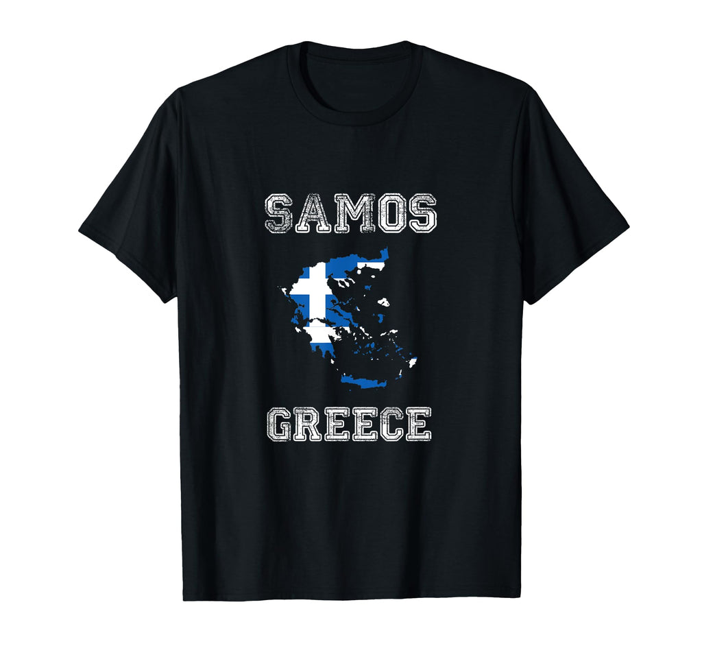 Samos Greece Distressed Greece Flag T-Shirt - Custom Art Print Men Women - T-Shirt, Sweatshirt, Hoodie