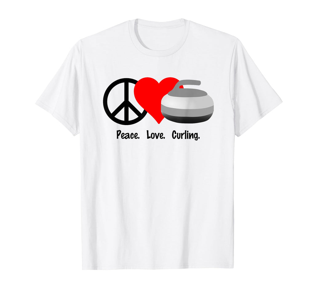 Peace Love Curling Broom Sweep Ice Skip T-Shirt - Graphic Print Men Women - T-Shirt, Sweatshirt, Hoodie