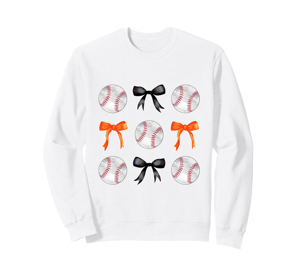 Orange Black Baseballs Bows Ball Sweatshirt - Trendy Graphic for Adults - T-Shirt, Sweatshirt, Hoodie