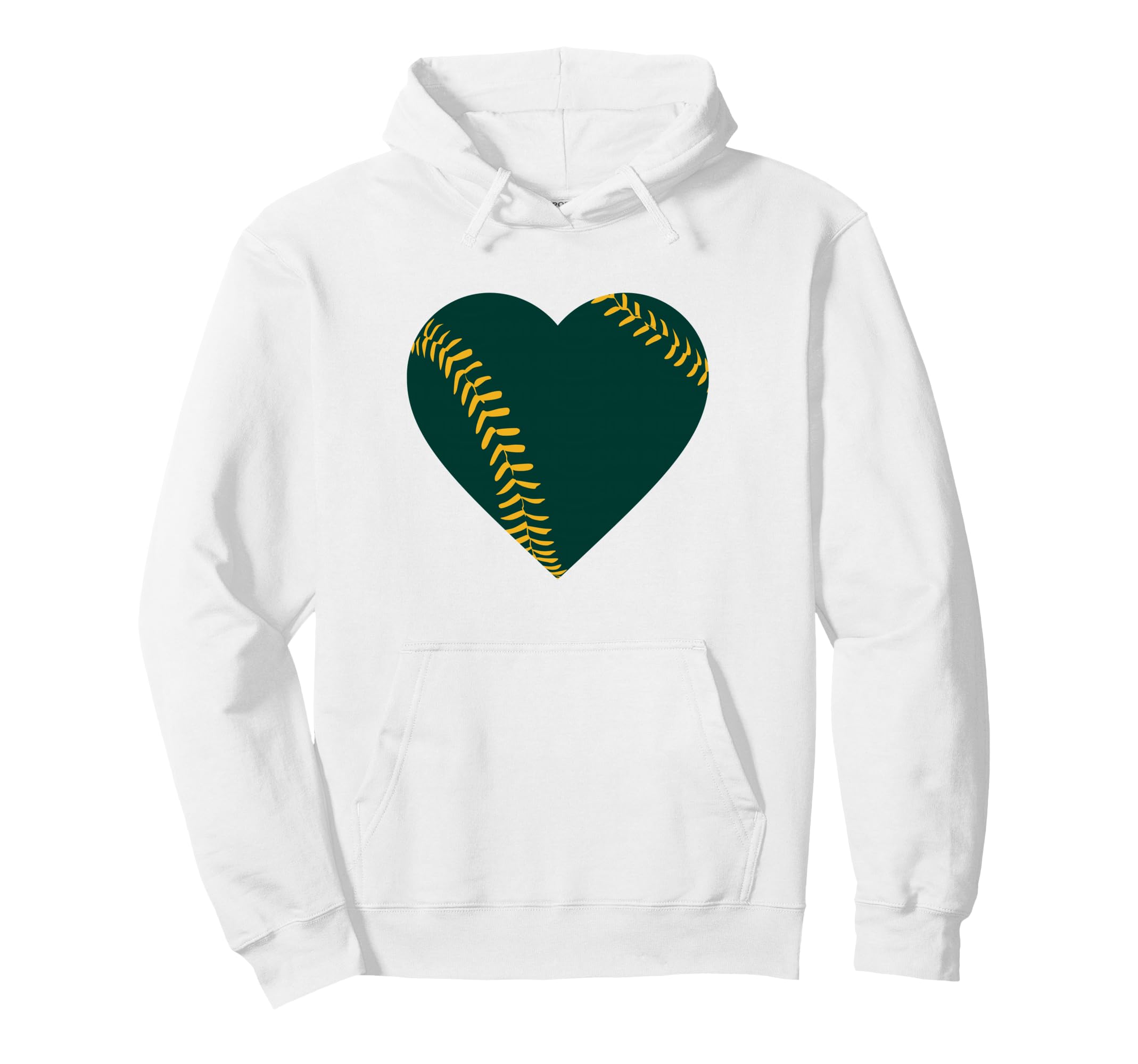Green And Gold Baseball Heart Hoodie - Minimalist Print Men Women - T-Shirt, Sweatshirt, Hoodie